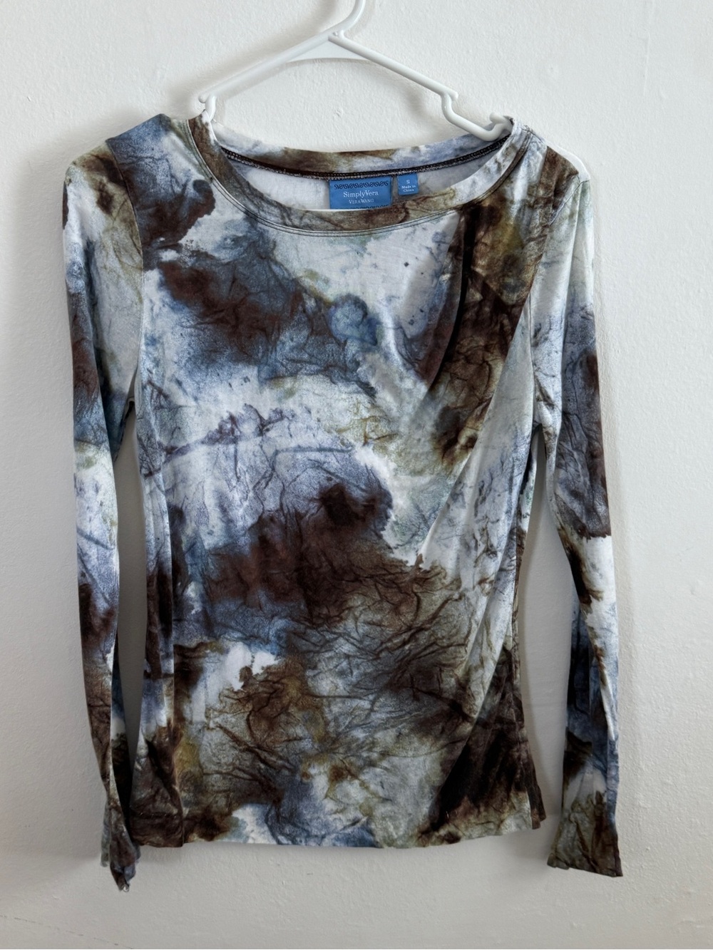 Simply Vera Vera Wang Blue, Brown & Olive Tie-Dye Long Sleeve Top